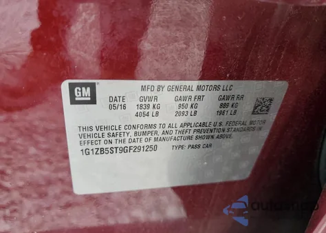 2016 Chevrolet Malibu Ls from USA, damaged, VIN 1G1ZB5ST9GF291250